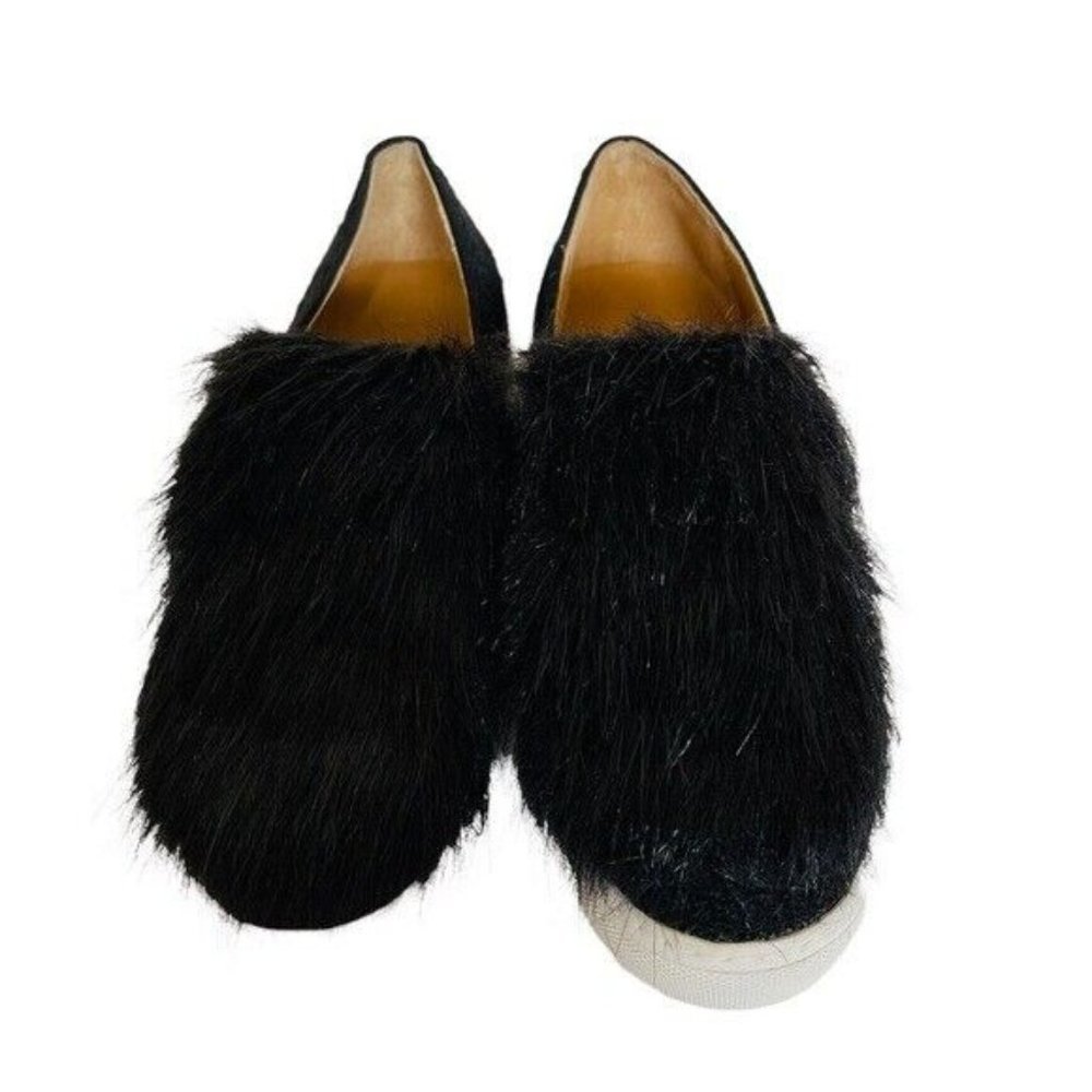 ANTHROPOLOGIE Bettye Black Muller Nikki Faux Fur Boucle Slip On Sneaker Size 6 - Picture 2 of 7
